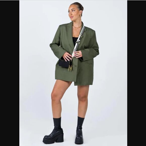 Princess Polly Lioness La Quinta Green Khaki Oversized Double Breasted Blazer XL - Picture 4 of 12